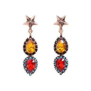 Vintage Brass Jewel Tone Drop Earrings